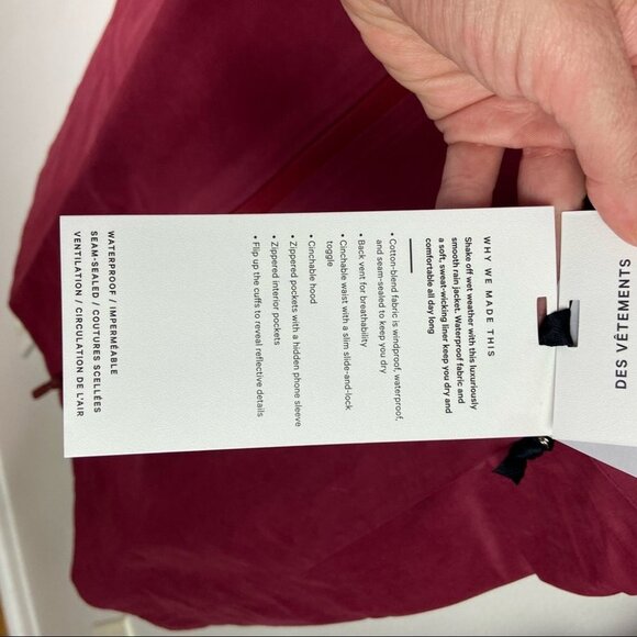 NWT Lululemon Rain Rebel Deep Ruby Jacket Size 2‎ Waterproof New with Tags Coat - Picture 8 of 16